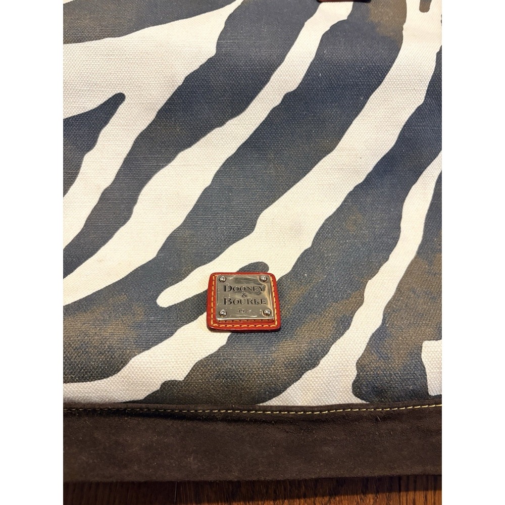Dooney & Bourke Zebra Printed Canvas Red Leather Trim Suede Bottom Lee Tote Bag - Picture 2 of 7